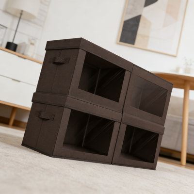 Bacs de rangement pliables avec couvercles et fenêtre de vue transparente - Boîtes de rangement empilables en tissu pour placard, garde-robe et rangement à domicile