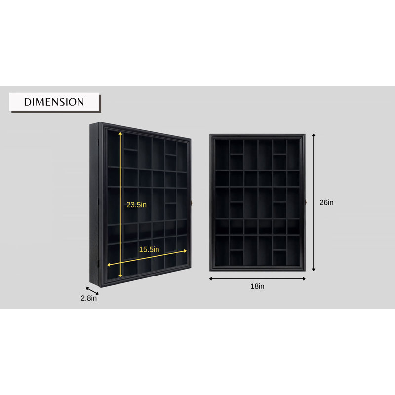 Black Lacquered Solid Wood Wall Mounted Display Case with Acrylic Door