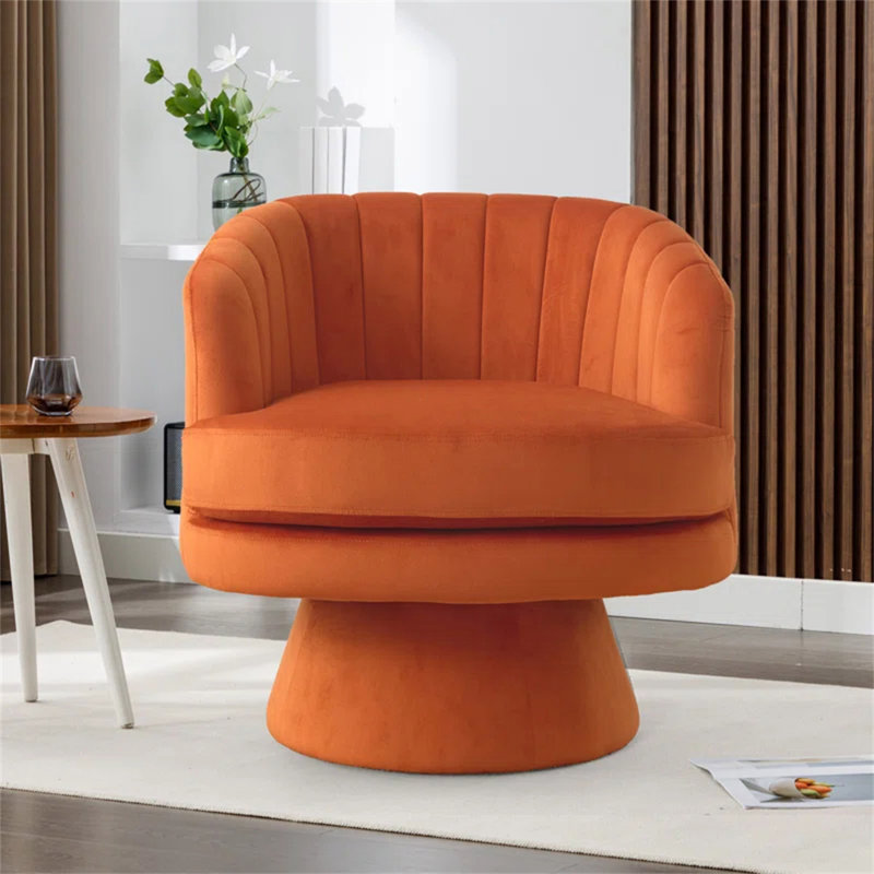 Romriell 29" Wide Modern Soft Upholstered Swivel Barrel Chair, Orange Microfiber