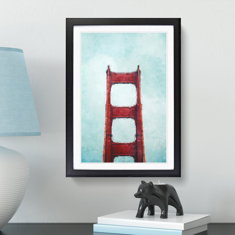 The Top of the Golden Gate Bridge - Picture Frame Painting Print, Black Framed, 63cm H x 45cm W x 2cm D