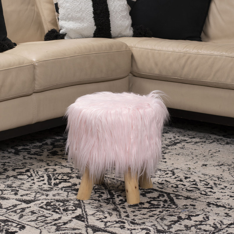 Repose-pieds rond en fausse fourrure de 12,5 po BirdRock Home, rose, Fausse fourrure rose