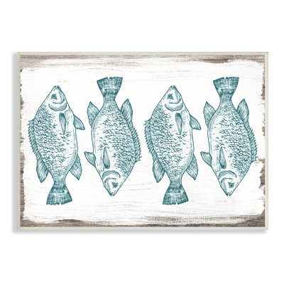 " Vintage Fish Illustration Nautical Pattern Blue White Brown " by Daphne Polselli