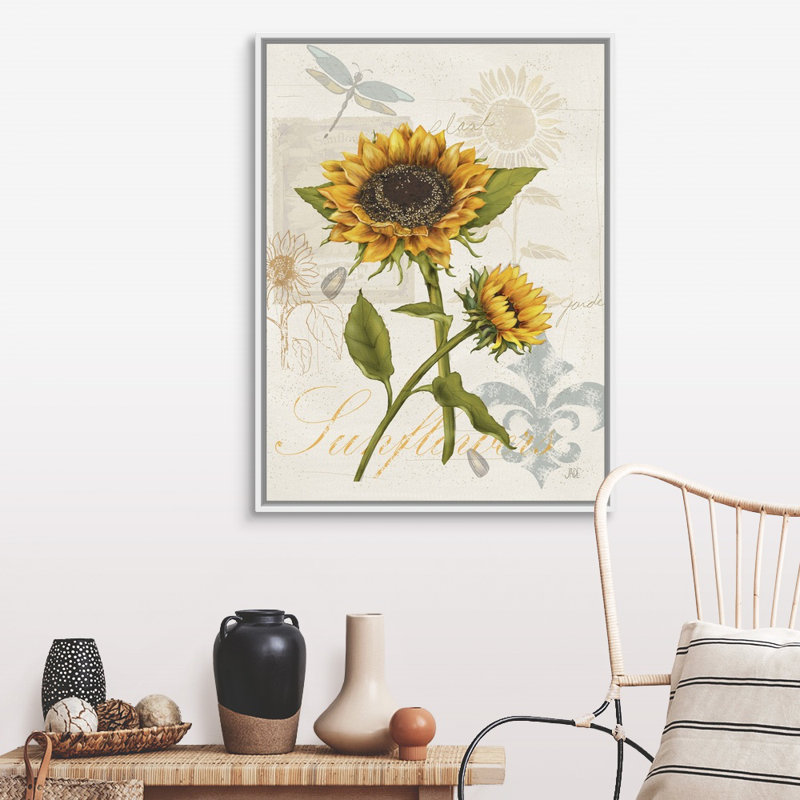 Art mural romantique, tournesol romantique II, Cadre blanc, H 30 po x l 40 po x P 1,75 po
