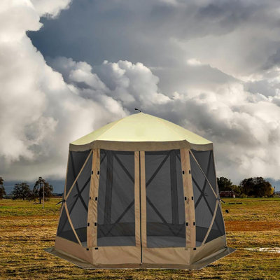 Tente pour écran 12 po x 12 pi avec abri de jardin escamotable d'extérieur - 6 côtés avec toile Oxford 600D, structure en acier, sac de transport, cordes pour haubans et piquets de sol, pour le camping, la pelouse, la cour, la fête