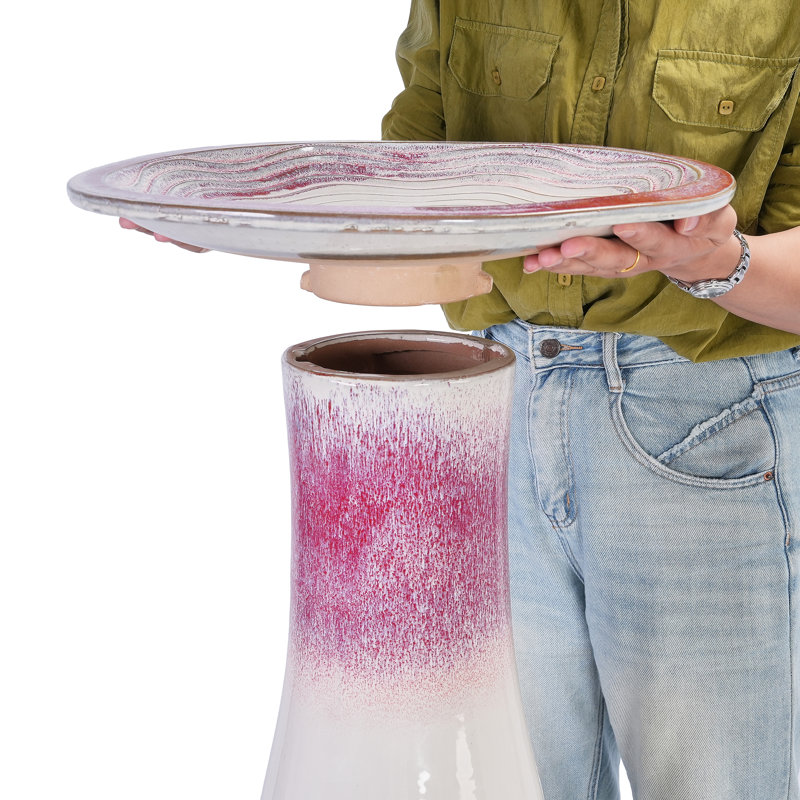 Bain d'oiseaux en céramique pour patio, jardin, Rose 