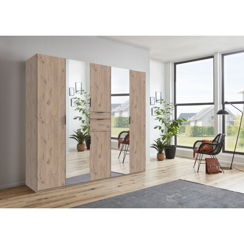 Raelen 6 Door Manufactured Wood Wardrobe, Oak wood