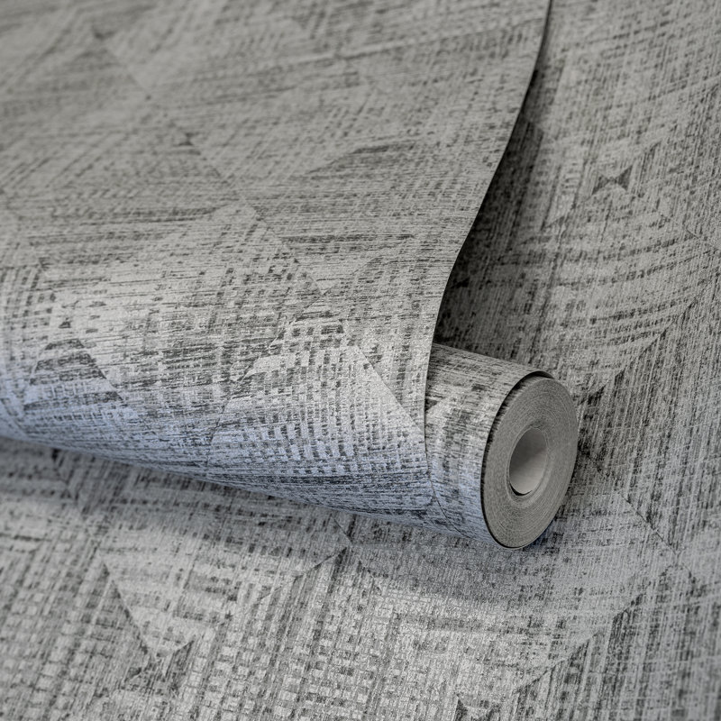 Chelchowska Pepper Collection Sheen Finish Geometric Diamond Raffia 10.05m x 53cm Wallpaper Roll, Grey
