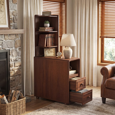 Tall Nightstand with Drawers and Open Shelves, Multifunctional Bedside Table for Corner Spaces
