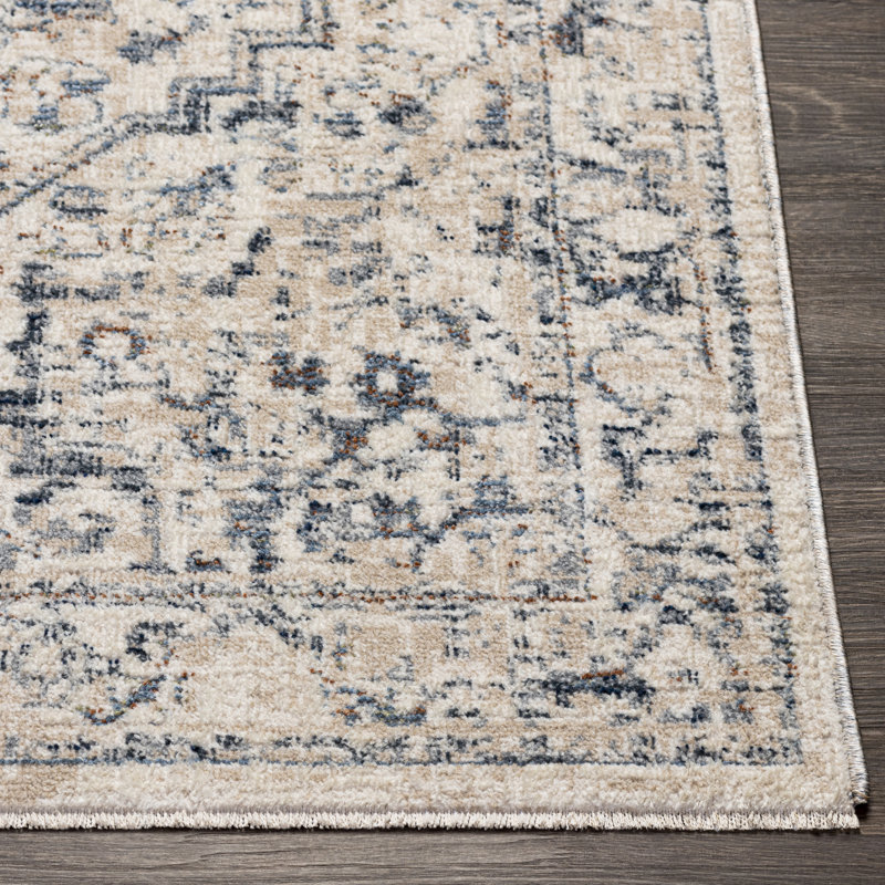 Tapis oriental ivoire / bleu, Rectangle 2 pi 3 po x 3 pi 8 po