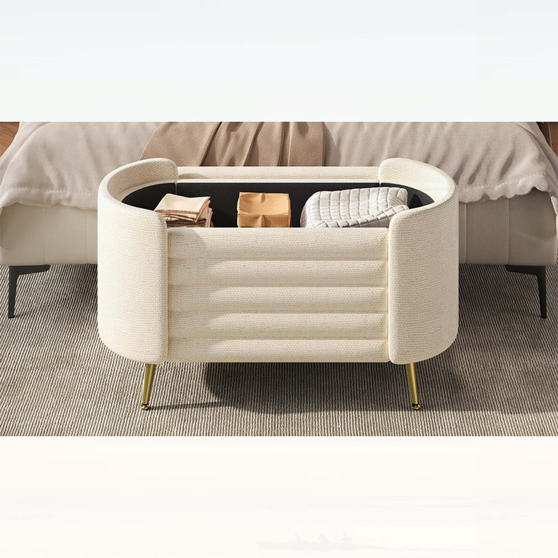 Banc rembourré avec rangement moderne et spacieux avec compartiment caché spacieux, parfait pour les chambres à coucher et les vestibules, beige