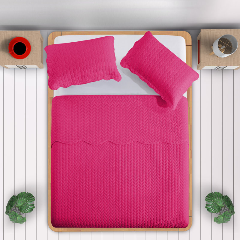 Microfiber Embossed Oversized Modern & Contemporary Bedspread Set With Shams, King Bedspread + 2 Pillowcases, Pink