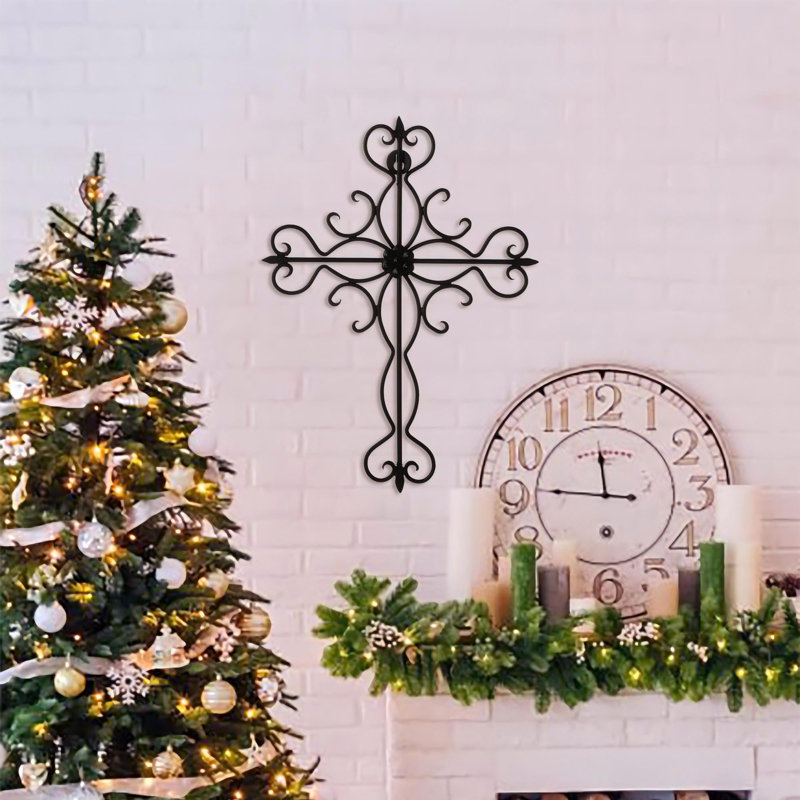 Rustic Black Matte 14x10 Inch Metal Wall Cross