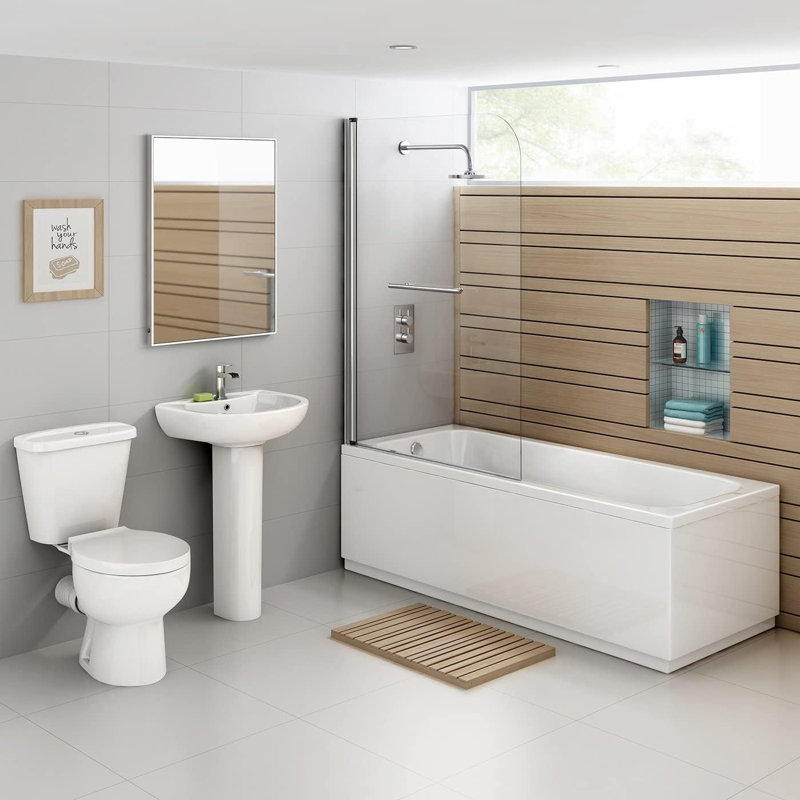 iBathUK 1000mm Modern Pivot Bath Shower Glass Screen Reversible Door Panel + Towel Rail