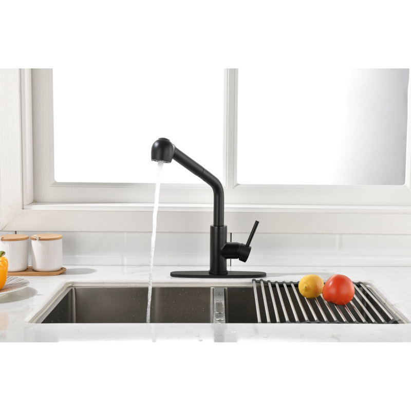 Matte Black Pull Down Sink Faucet, Single Handle Kitchen Tap With 360 Swiveling High Spout. Corrosion And Rust- Coating For Lasting Service. Easily Adjust Water Temperature Flow A Handle. Stainless