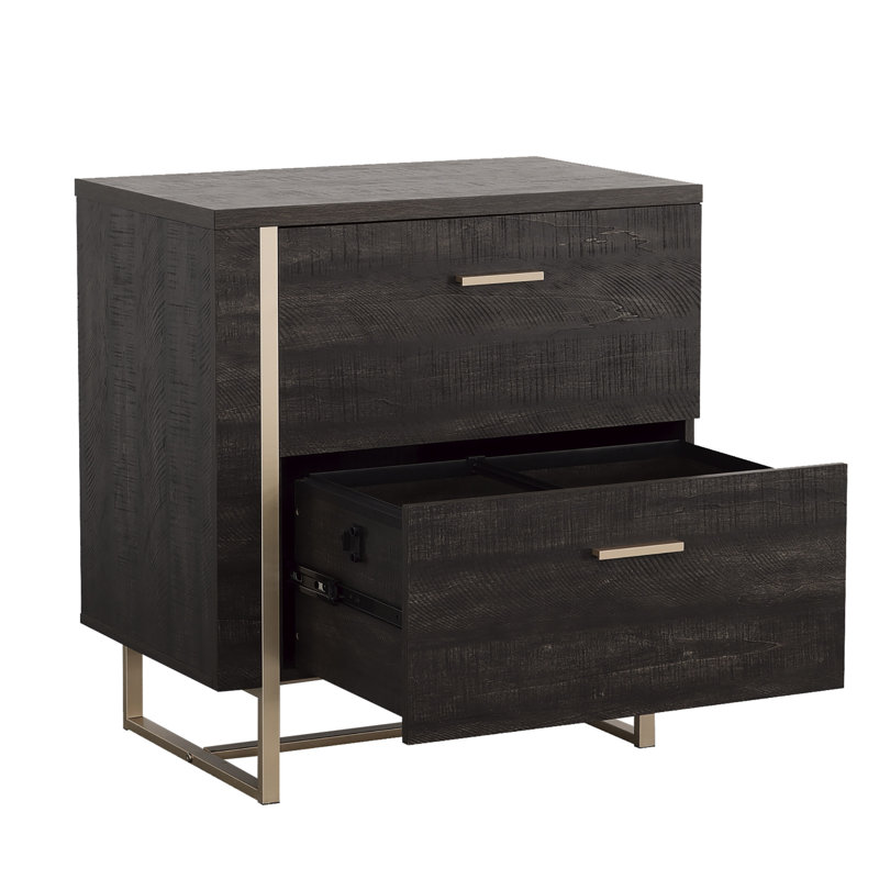 Classeur latéral en noir pour un rangement efficace des documents à la maison ou au bureau, système de tiroir à extension pour accueillir les dossiers de format lettre et légal, structure compacte avec des espaces limités, base en métal avec un