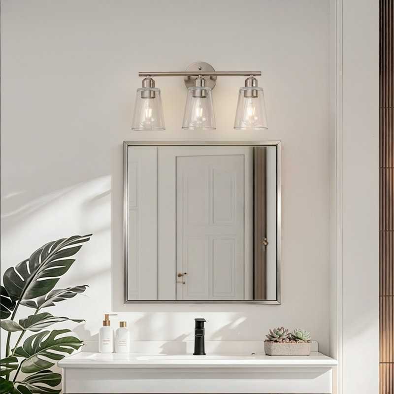 Éclairage pour meuble-lavabo moderne 19 pouces à 3 lumières en nickel sable , Nickel, 3 Lights