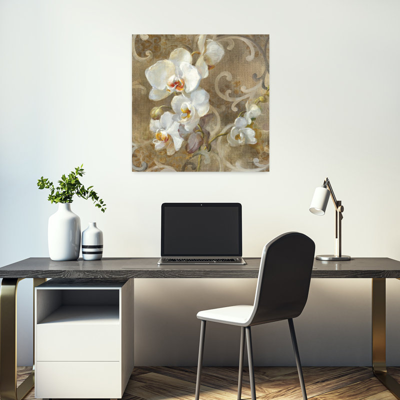 Art contemporain orchidée blanche, H 18 po x l 18 po