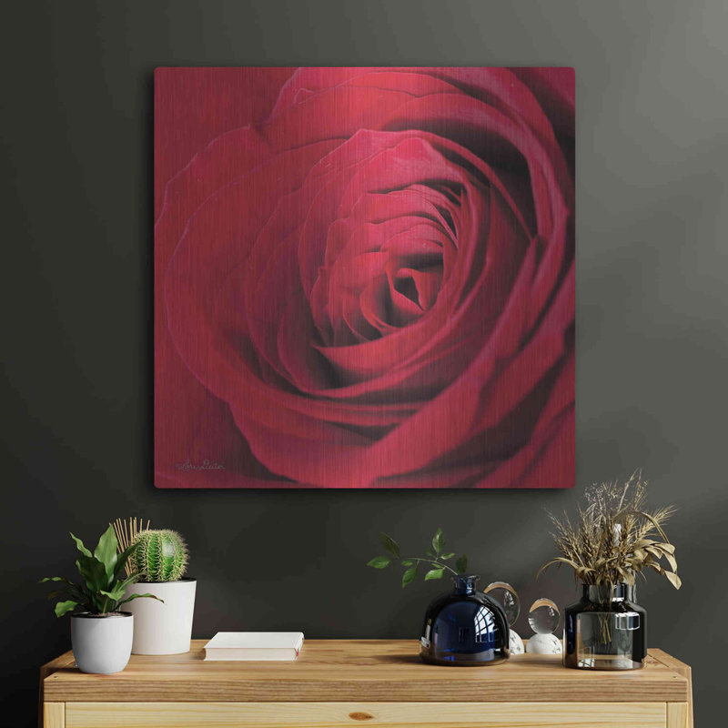 «The Red Rose III» par Lori Deiter, art mural en métal, H 24 po x l 24 po