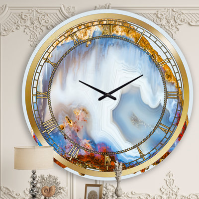 Horloge murale moderne calcédoine quartz or et bleu I