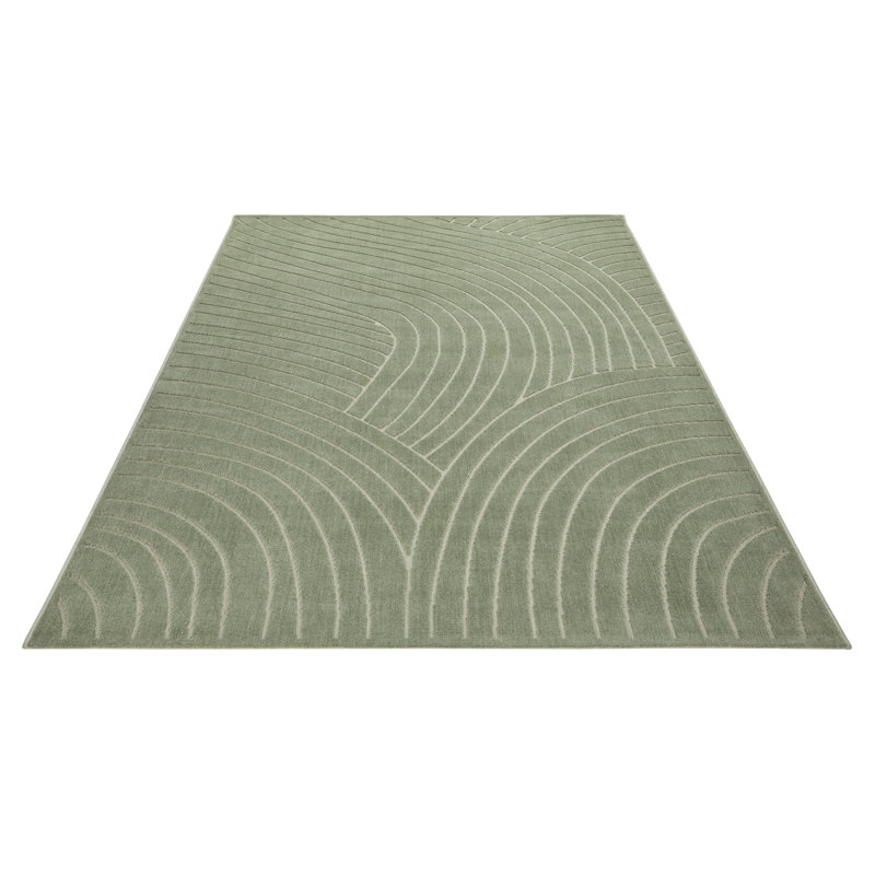 Geometric Pile Low-Effect patterned Machine Woven Green Area Rug, Rectangle 200 x 290cm