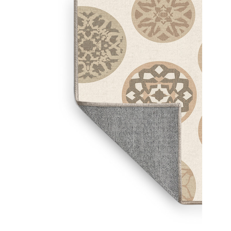 Machine Washable Bensonhurst Casual Moroccan Rug in Beige – Beige Binding, 4' Round
