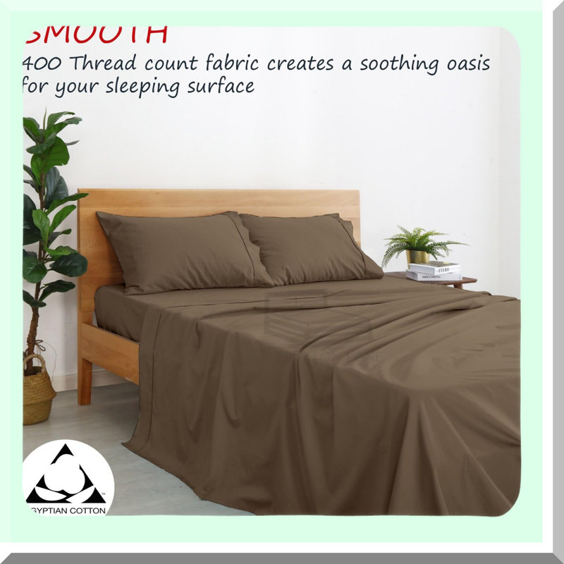 Luxury Comfort 400TC Cotton Sheet Set - Taupe Solid, 4 Piece Set with Deep Pocket Fitted Sheet - King Size Sheets for Ultimate Comfort & Style