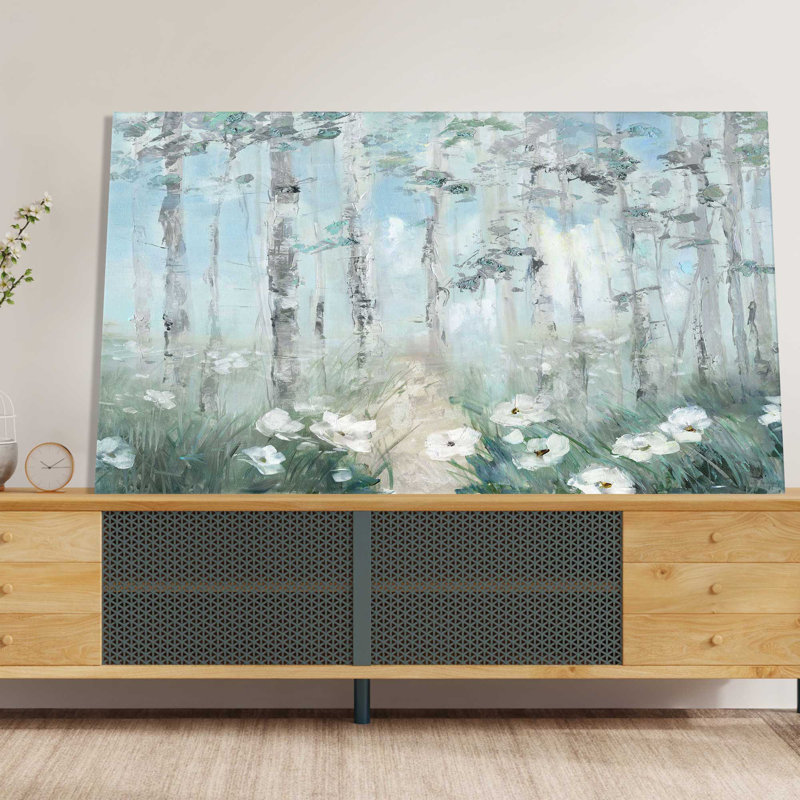 Magical Birch Grove - Peinture, L 30 po x H 18 po, Toile tendue