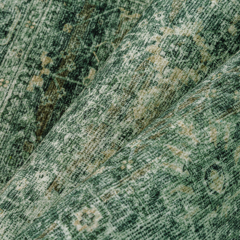 Havenly Vintage Machine Washable Area Rug For Living Room, Rectangle 3' x 5', Green