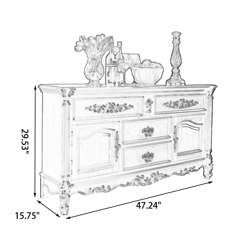 Walnut Solid Wood Sideboard, 29.53" H x 47.24" W x 15.75" D