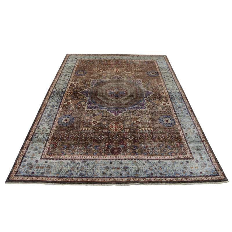 Hand Knotted Wool Area Rug in Brown And Blue