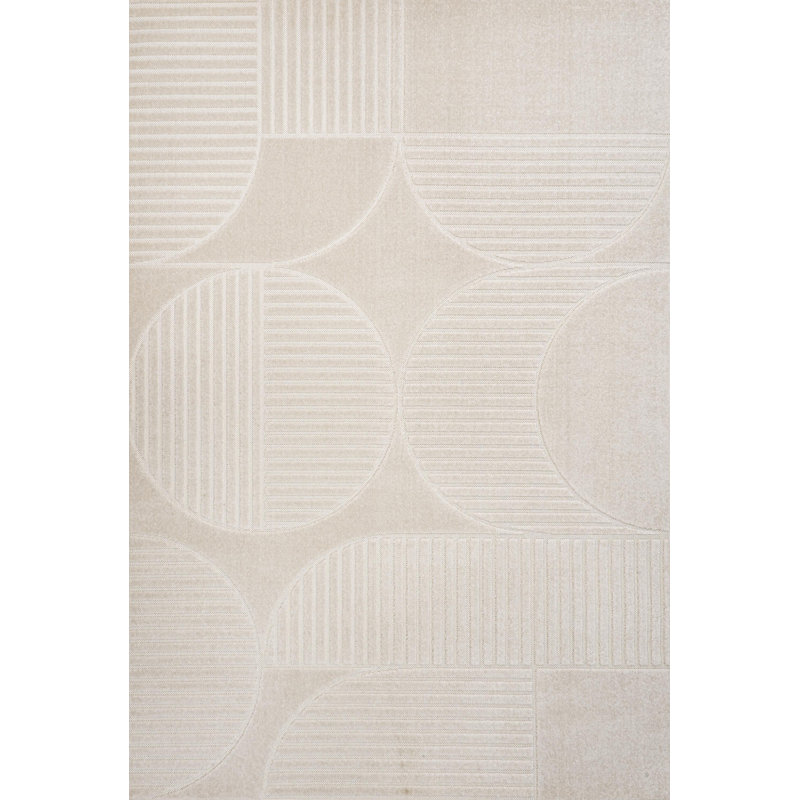 Arnika High-Low Geometric Arch Scandi Striped Ivory/Cream Indoor/Outdoor Rug, Rectangle 10' x 14'