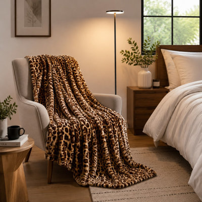 Leopard Print Fleece Throw Blanket for Sofa and Bed