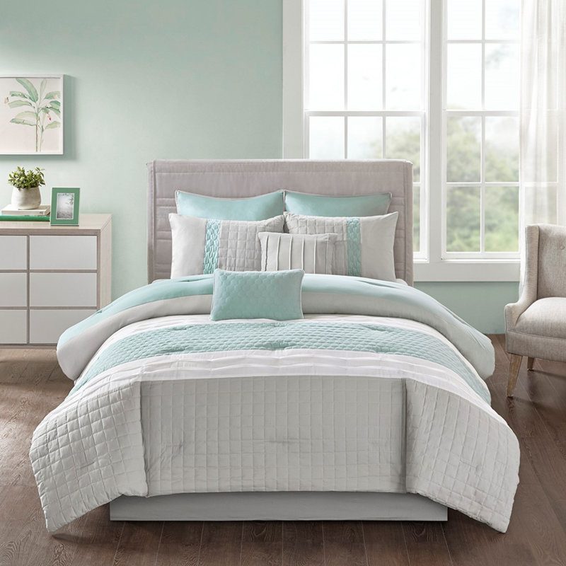 Ensemble d'édredon élégant 8 pièces écume de mer et gris - très grand