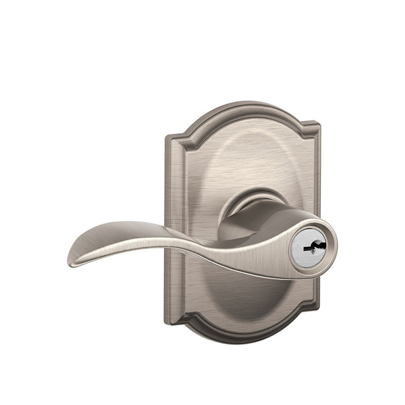 Levier décoratif avec serrure d'entrée à clé Camelot, Nickel satiné