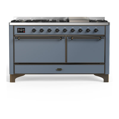 ILVE Majestic III Series 60 in. Dual Fuel Range with 9 Sealed Burners, Griddle (Liquid Propane, Solid Door)