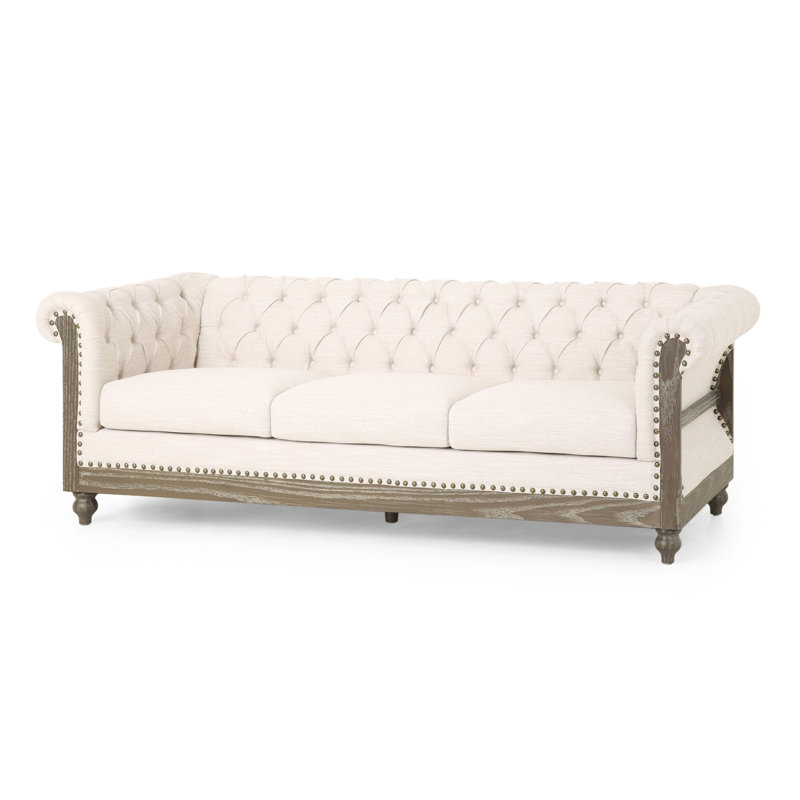 Canapé Chesterfield 3 places Anduin, Tissu beige