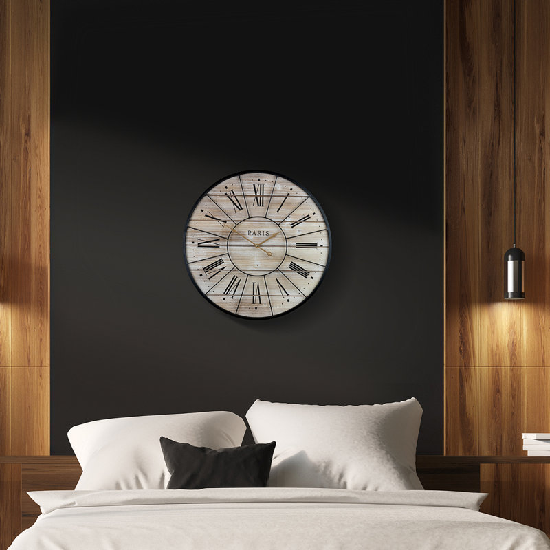 Sorbus Oversized Round Metal and Wood Wall Clock