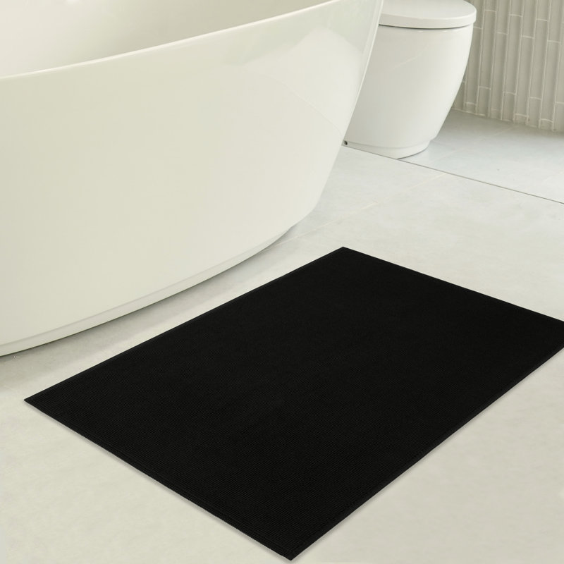 Chemung 100% Cotton Non-Slip Bath Rug, 24" L x 17" W, Black