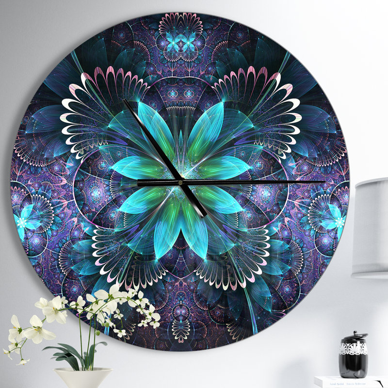 Fractale fleur bleue, art numérique - horloge murale moderne, Moyen