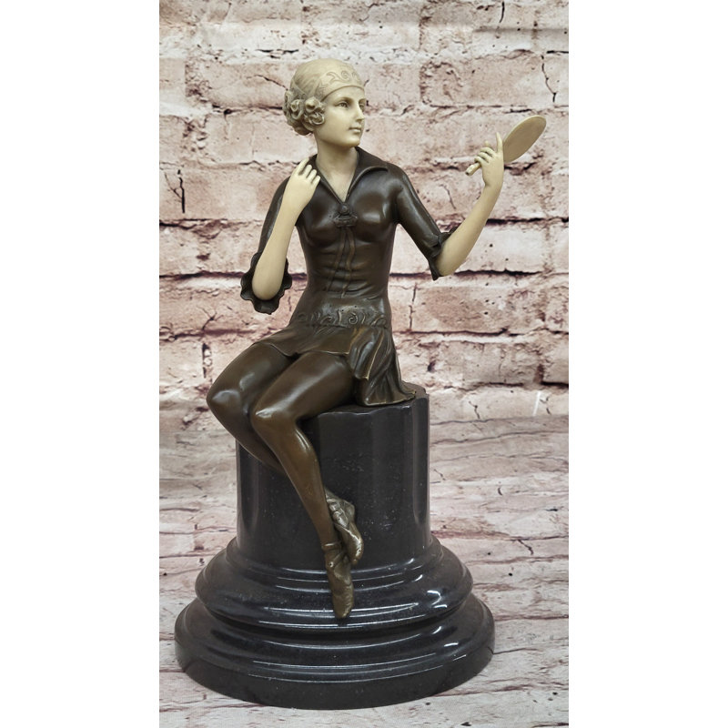 Art Deco Bronze Flapper Statue with Marble Base