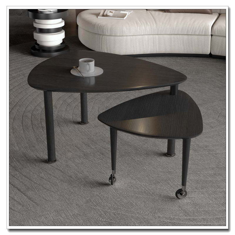 Table basse rotative avec pieds en bois d'hévéa massif, Noir, Noir