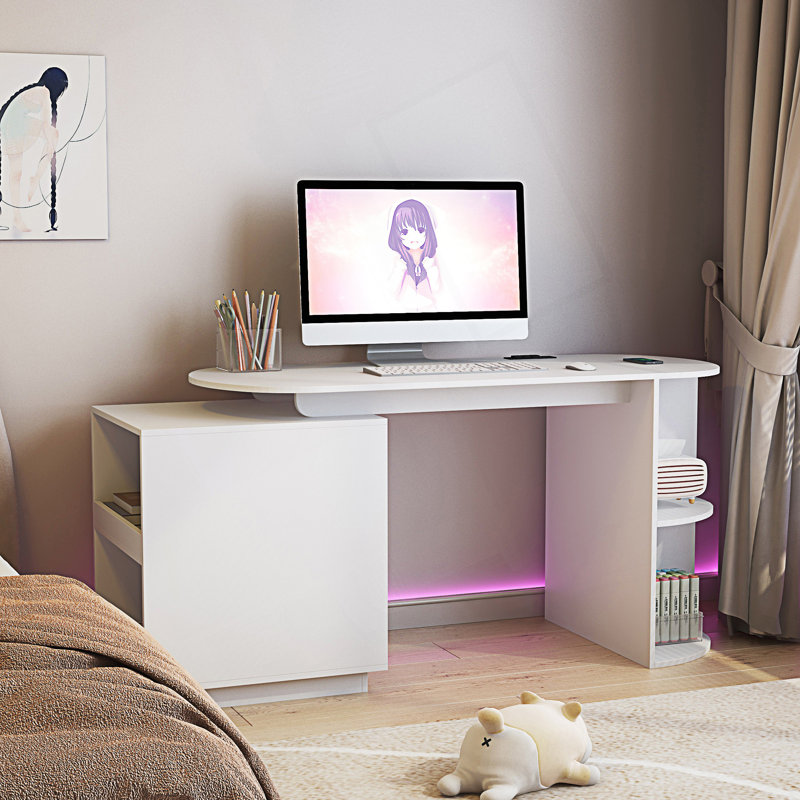 Table de bureau moderne, bureau extensible avec tiroirs de rangement et tablette ouverte, bureau d'ordinateur avec huche et bibliothèque