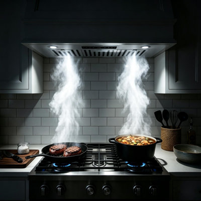 Hotte de cuisine VENFAN de 36 po à 900 pi³ / min avec insert, 8 vitesses au toucher et contrôle des mouvements en acier inoxydable avec lumières DEL et 2 filtres à charbon