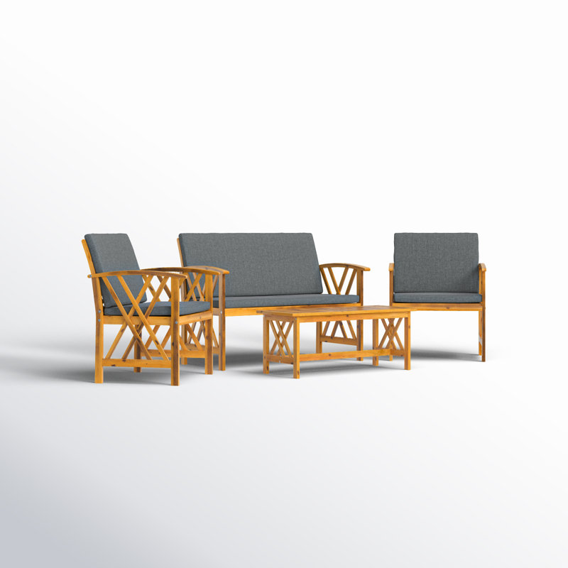 Ensemble de conversation avec canapé et coussins 4 pièces Maeli, Gris