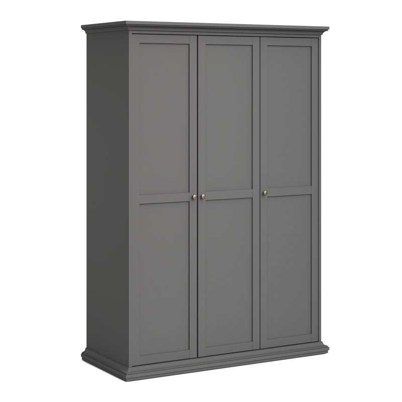 Woodburn 3 Door Manufactured Wood Wardrobe, Matte Grey
