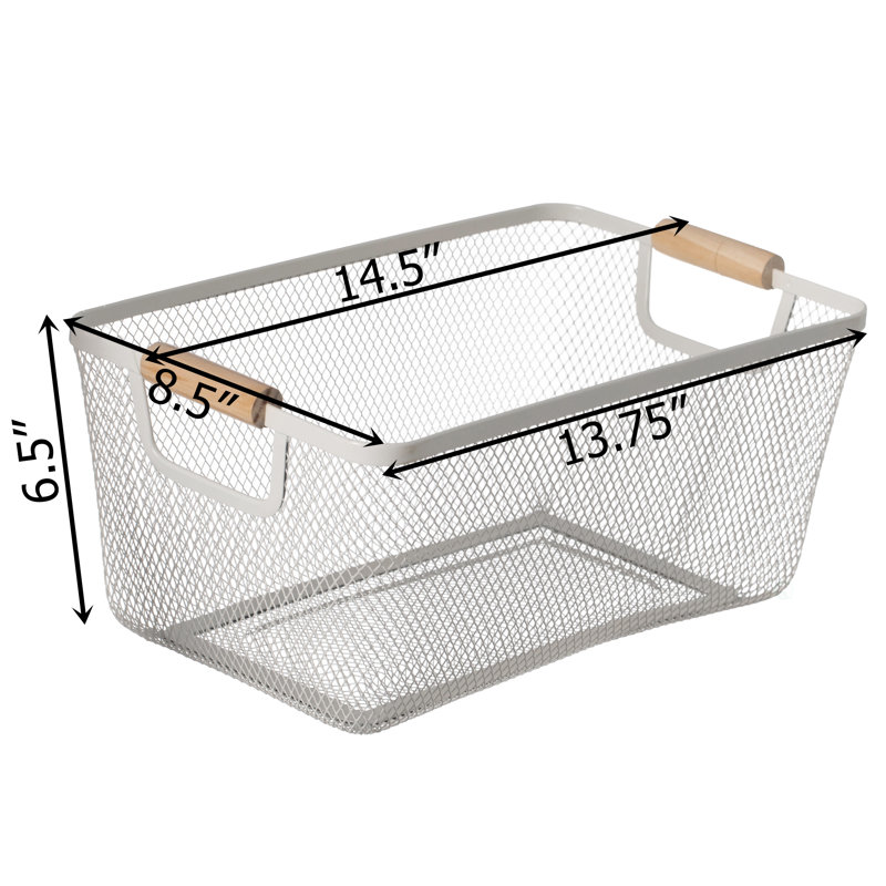  Set Of 3 Large Multipurpose Metal Mesh Basket With Wooden Handle Storage Organizers For Kitchen Bathroom Cabinet Closet Countertop Fruit Holder Picnic Food & Beverages Carrier & Home Decor
