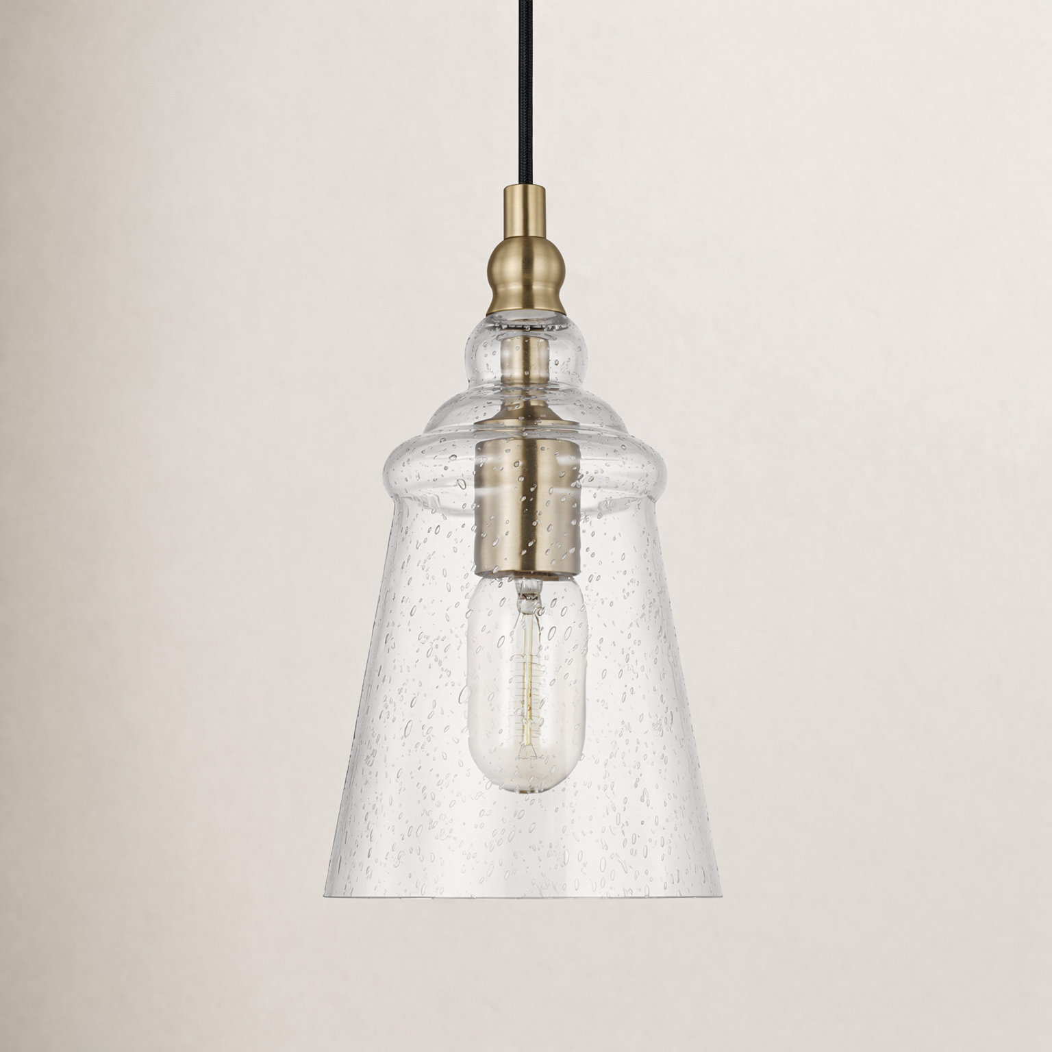 Levine Single Light Glass Steel Dimmable Pendant, Satin Brass