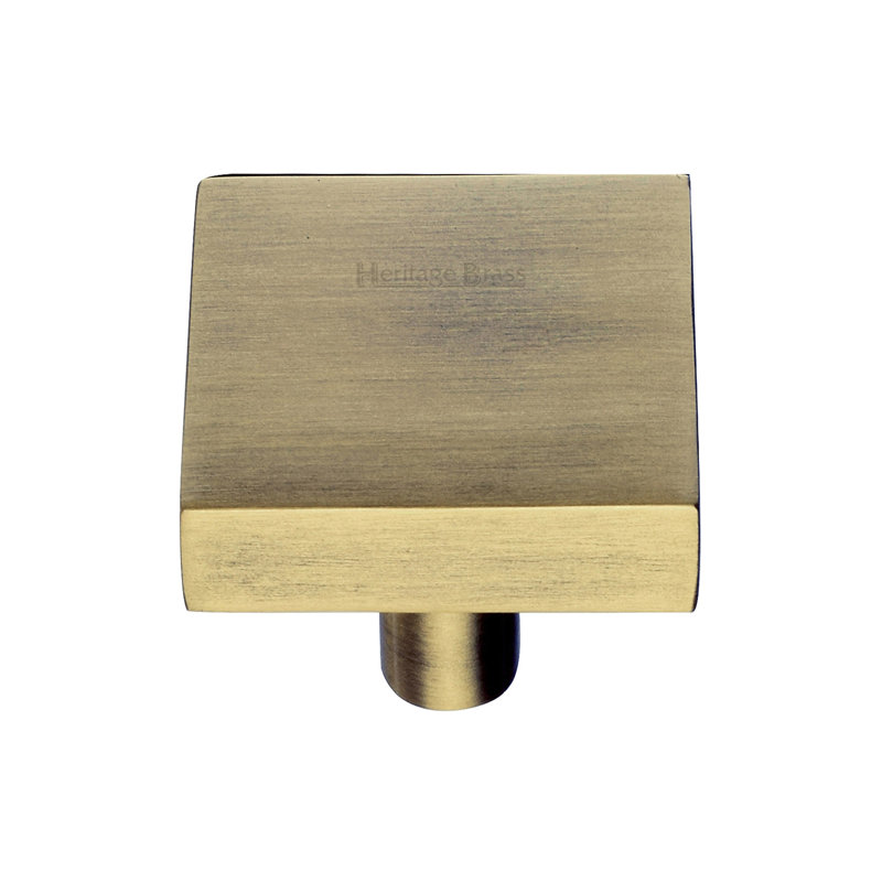 Heritage Brass Heritage Cabinet Knob Square Design, Antique Brass, 2.8cm H x 3.2cm W x 3.2cm D