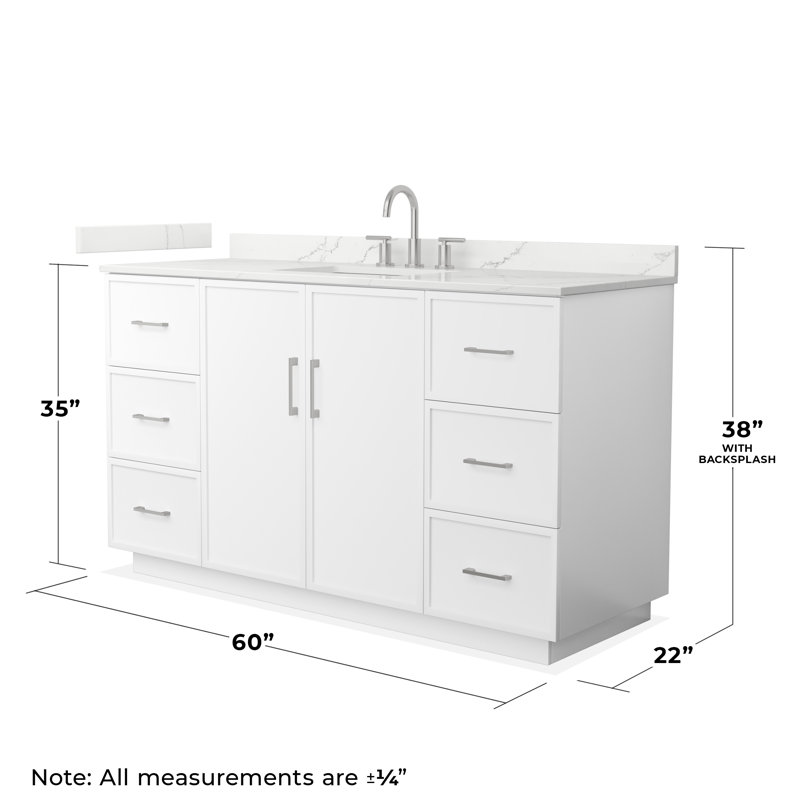 Elan TK 60" Freestanding Single Bathroom Vanity with Quartz Top, White, Brushed Nickel, Giotto Quartz