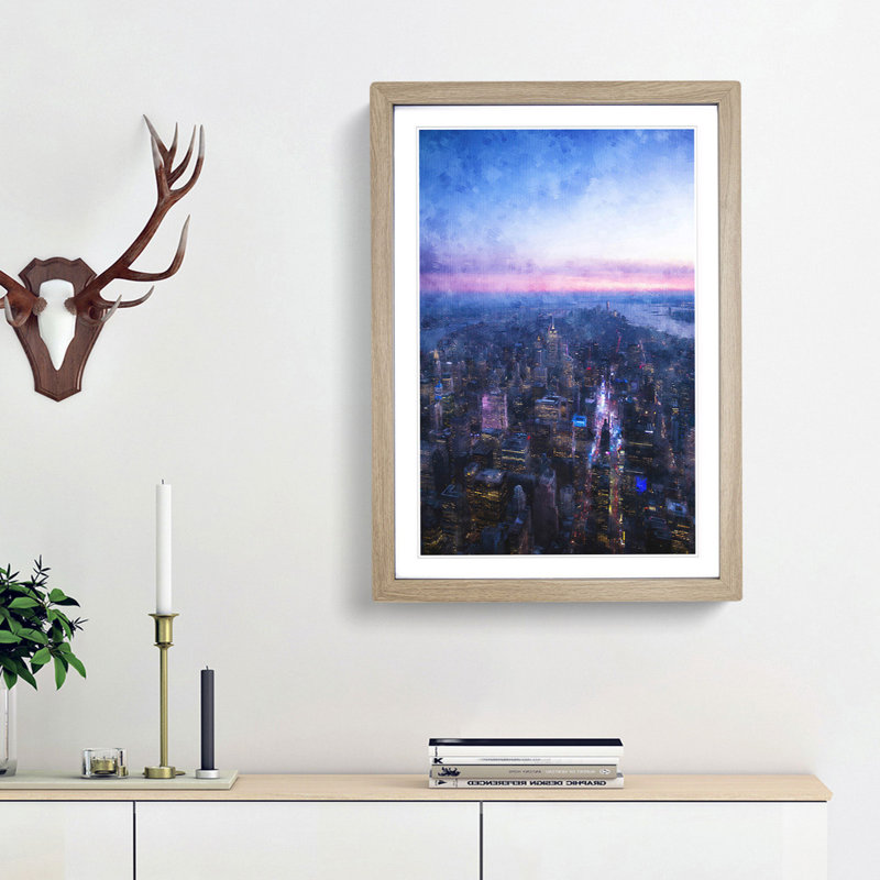 Sunset in Manhattan New York - Framed Print, 45cm H x 33cm W x 2cm D, Oak Framed
